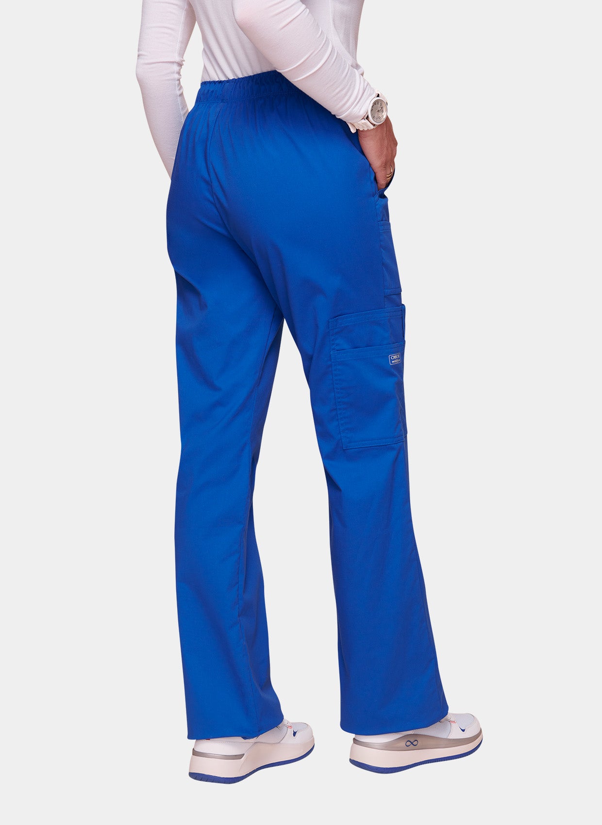 Cherokee Core Stretch Mid Rise Pull-On Cargo Scrub Trousers WWE4005-Royal-Back