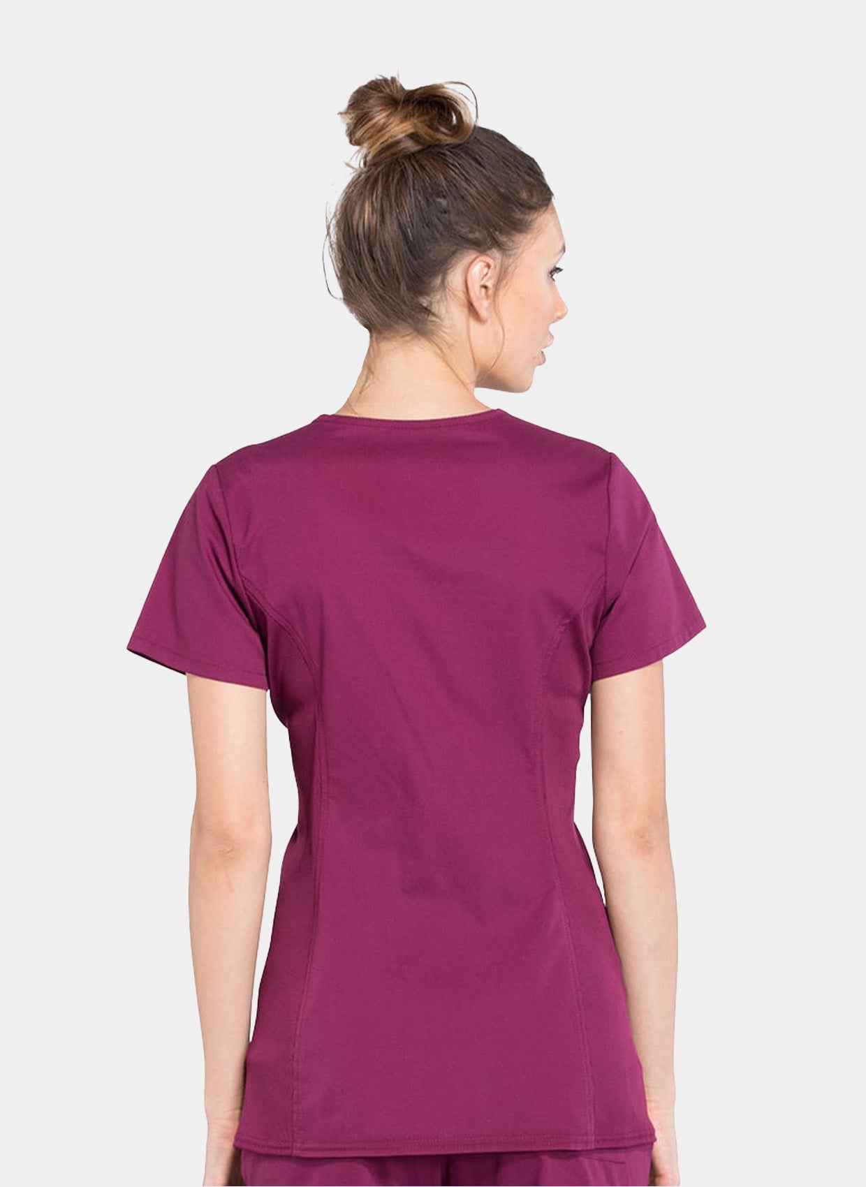 Cherokee Maternity Mock Wrap Scrub Top - Wine - Back