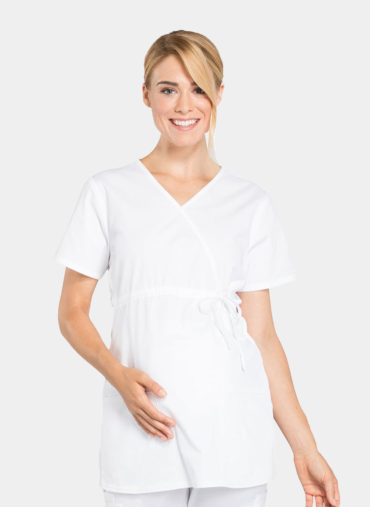 Cherokee Maternity Mock Wrap Scrub Top - White